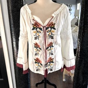 Embroidered BoHo blouse with bell sleeve detail